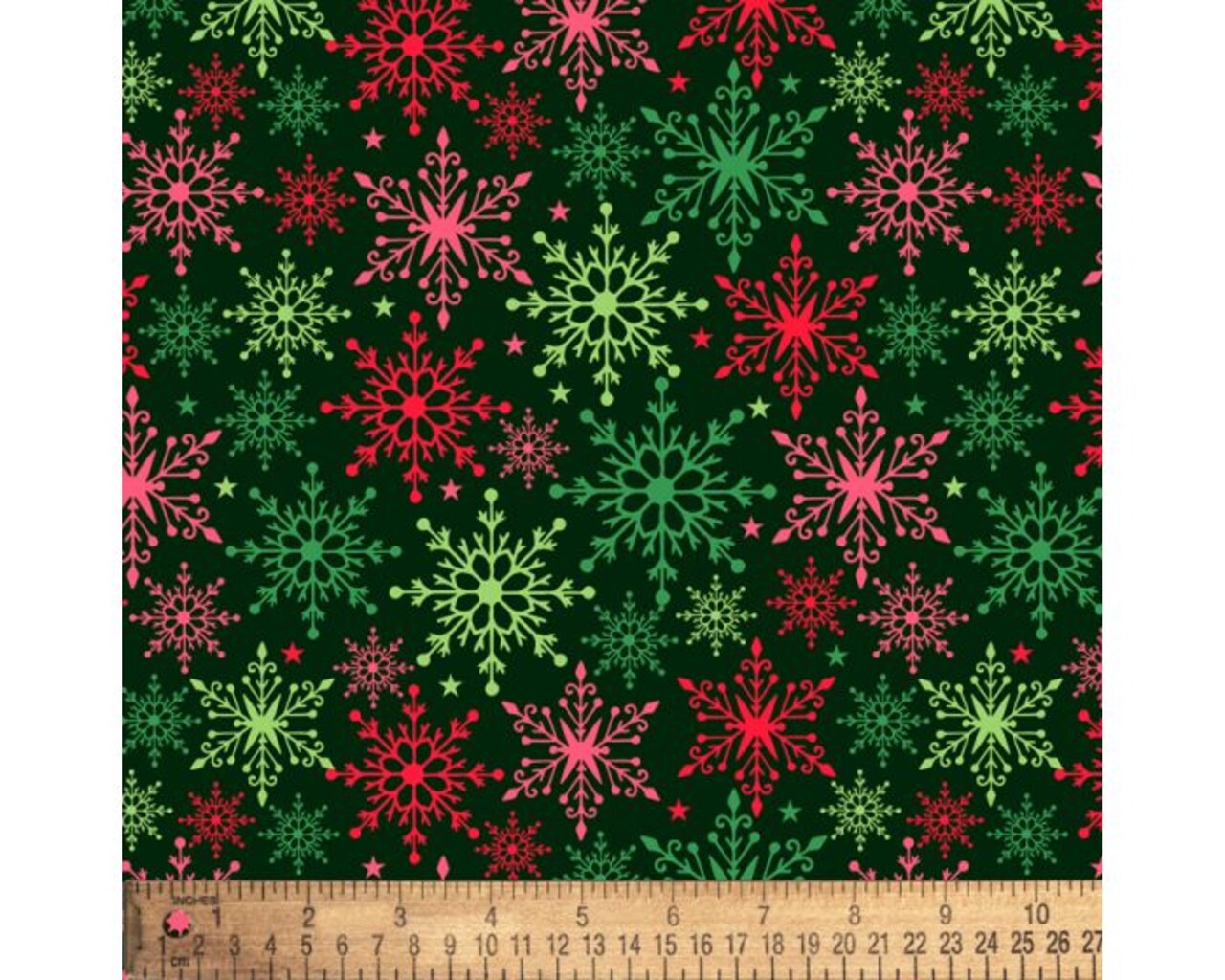 Holiday Snowflakes Green Cotton Fabric | By the Yard | Sewing and Crafting | 44 inches wide